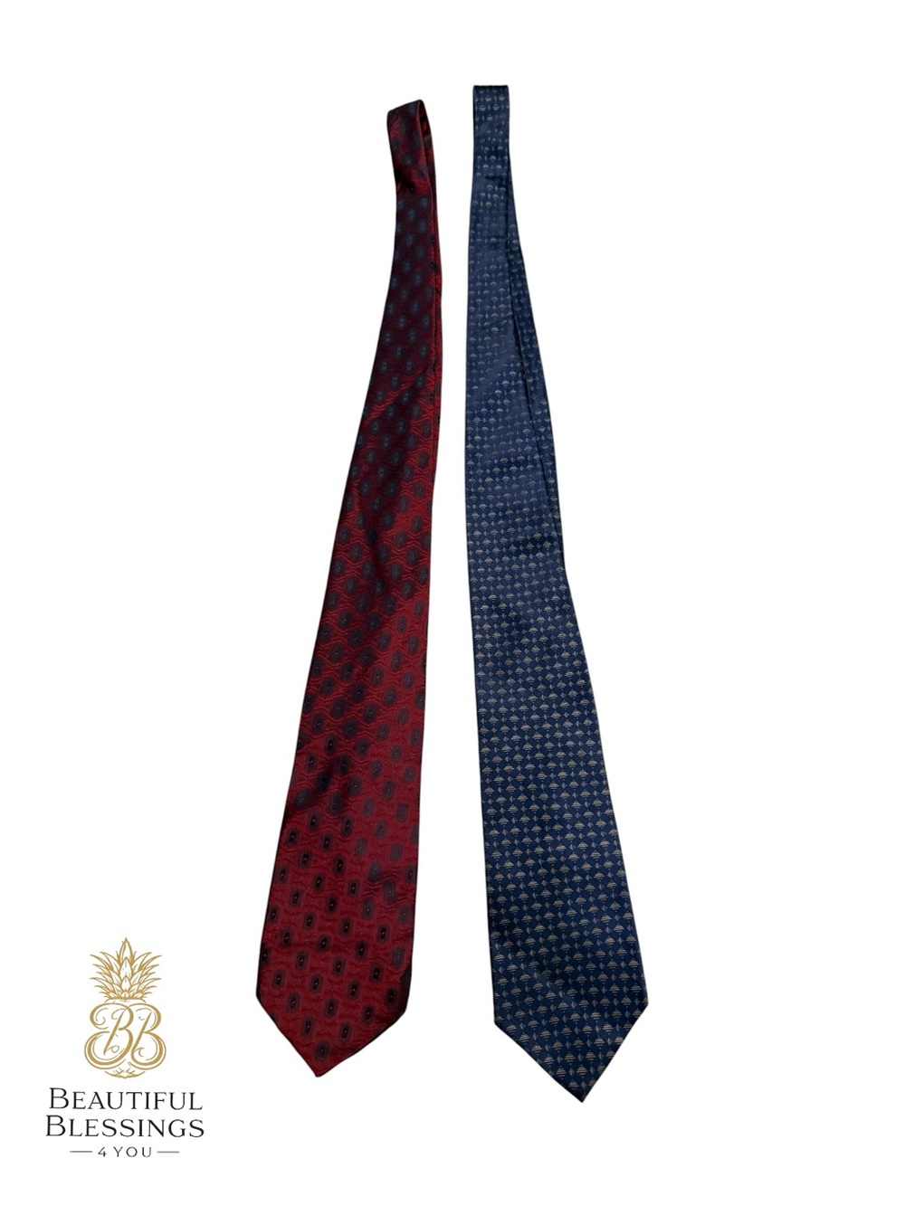 Van Heusen Vintage 100% Silk Designer Tie Bundle Red and Blue Geometric